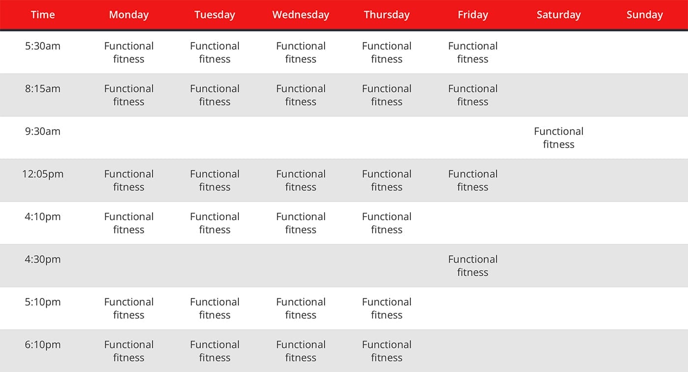 OTM Fitness schedule
